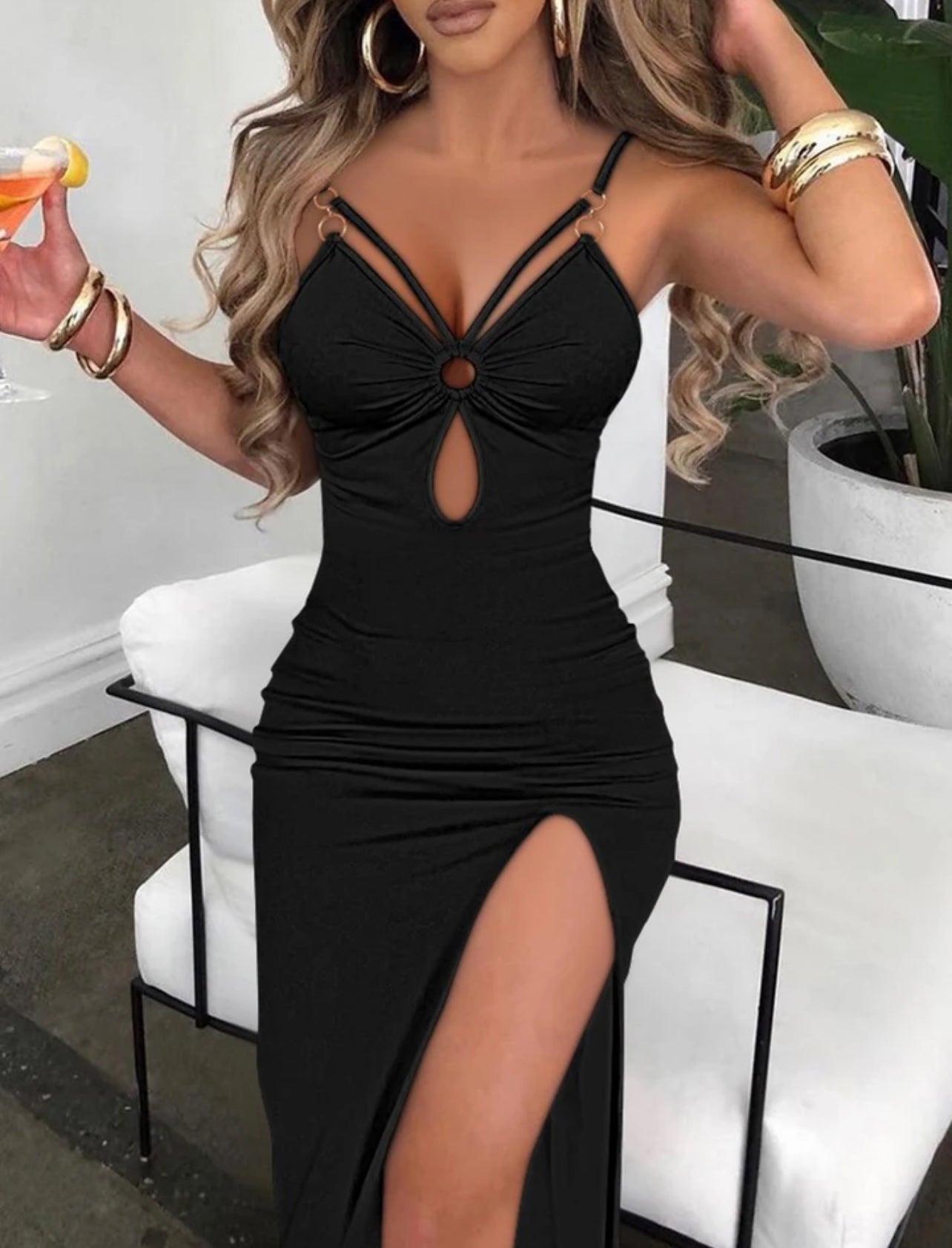 Hollow Out High Slit Bodycon Dress