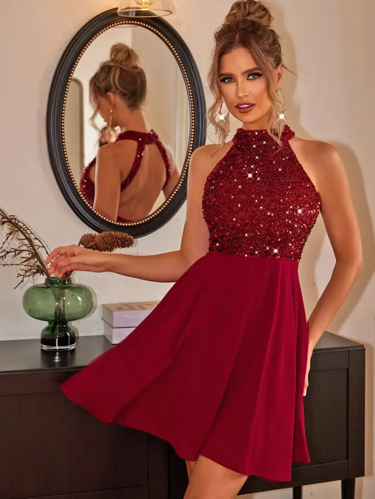 Vestido elegante con cuello halter “Shine”, para adolescentes