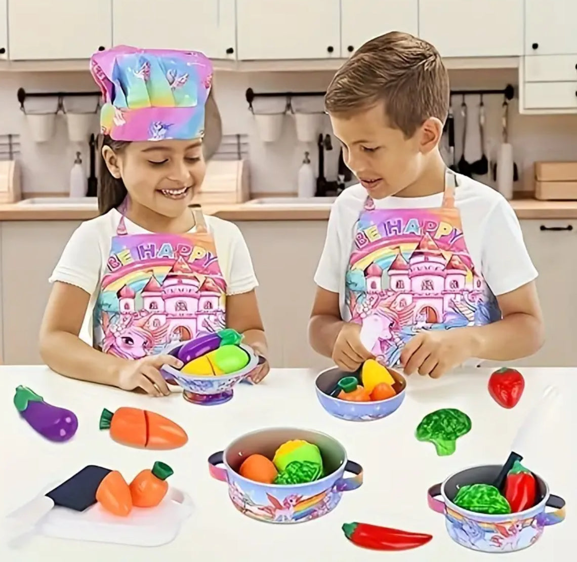 Unicorn Themed, Play Kitchen Accessories With Pans And Pots