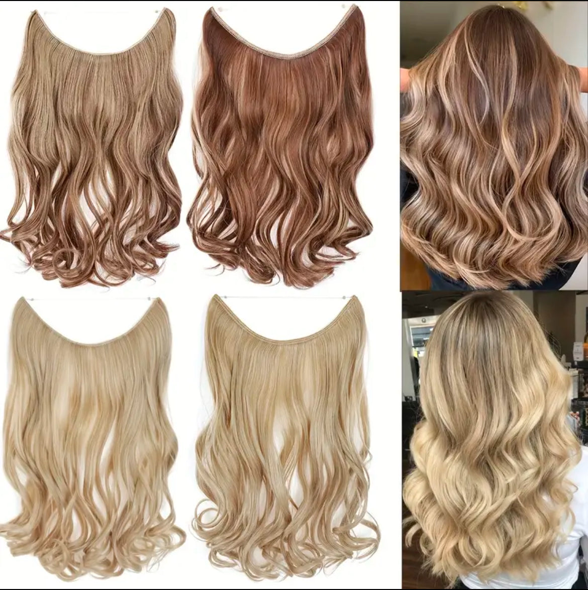 Invisible Hair Extensions, Secret Hidden Wire, Long Wavy Hair Pieces