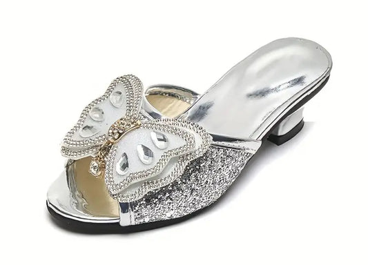 “Rhinestone Butterfly” Slip On High Heel Shoes For Girls