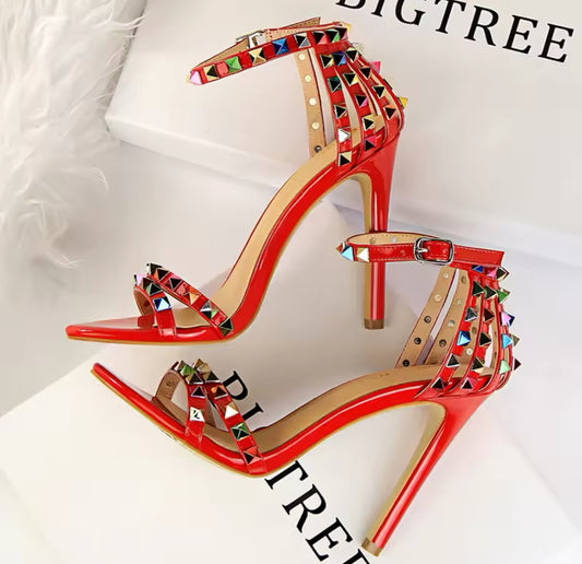 “Rainbows & Stilettos” Roman Style Heeled Sandals, Hollow Out