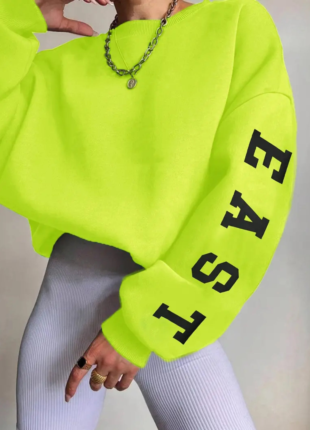 “Neon U EC” Pullover Sweatshirt, Casual Long Sleeve Crew Neck Sweatshirt Street Wear Fashion