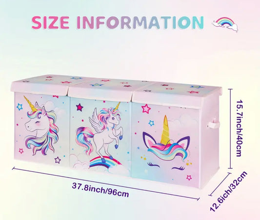 Caja de almacenamiento grande con tapa abatible y diseño de unicornio, plegable y con asas