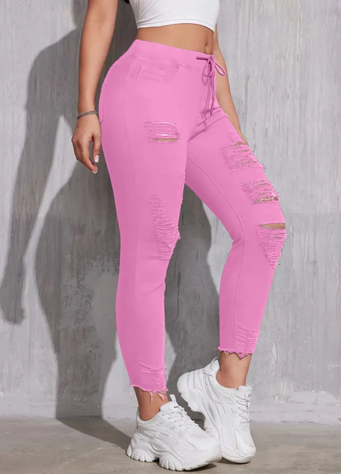 “Creamsicles” Stretchy Skinny, High-Waisted Jeans With Drawstring Waist