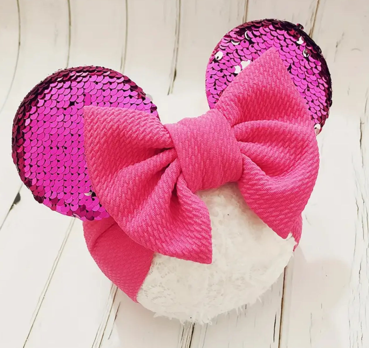 Lazo de lentejuelas de Minnie Mouse, banda para el cabello