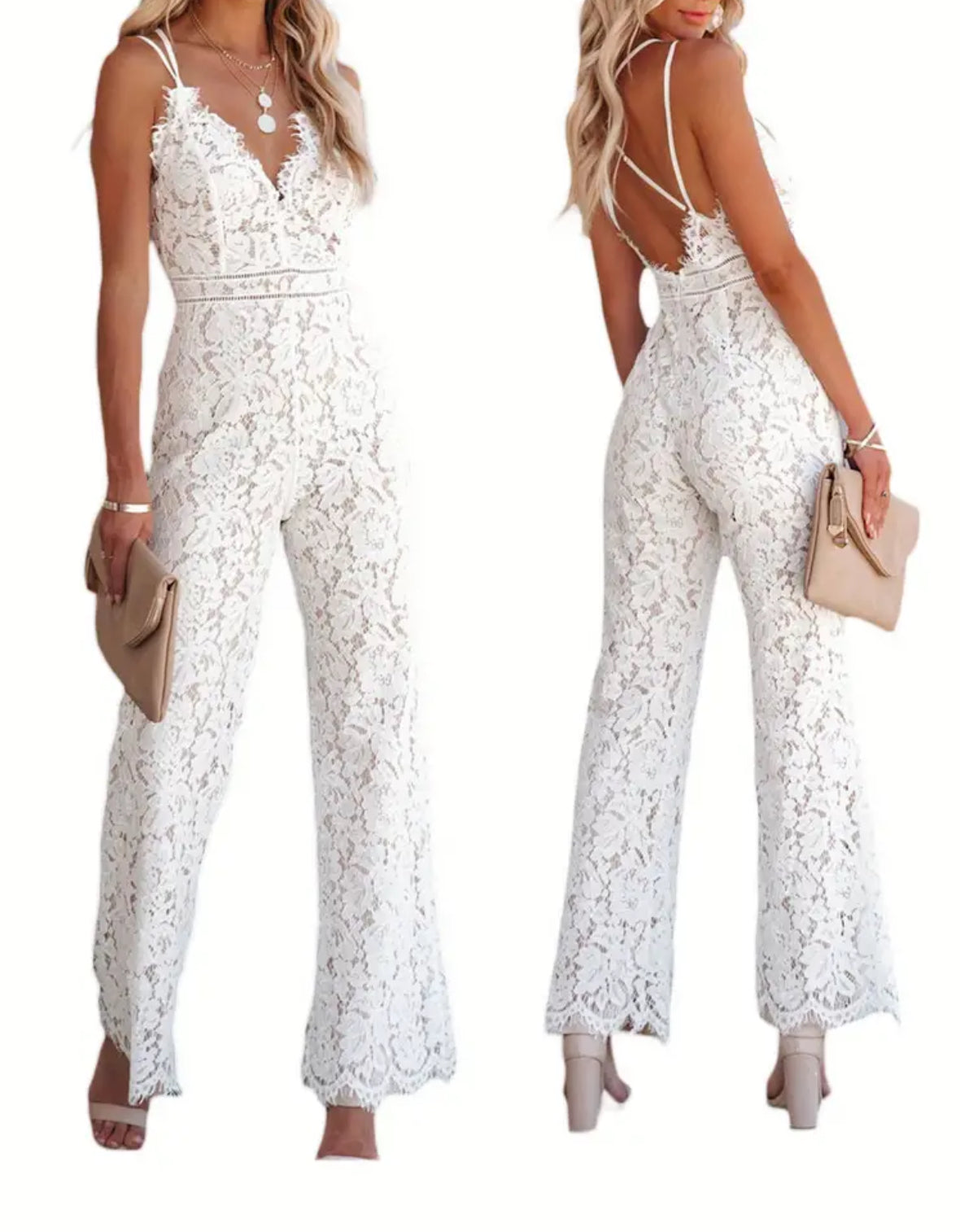 “Sexy Lace” Women's Sleeveless Backless Mesh, Hollow Out Long Pants Jumpsuit