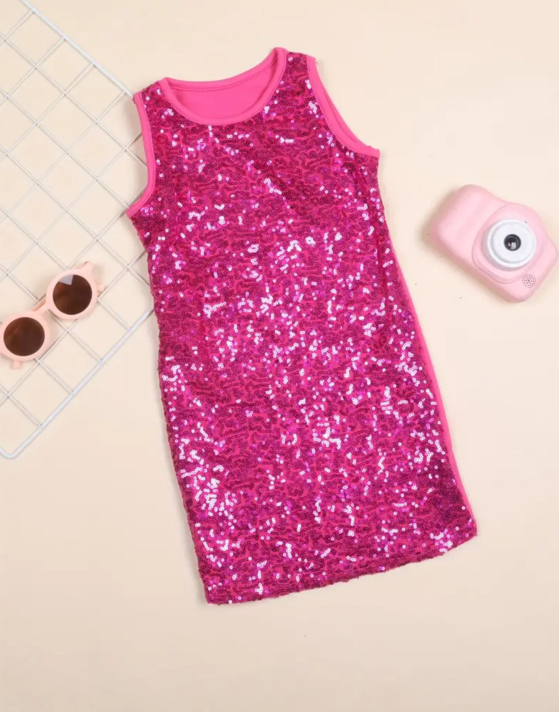 Glittering Sequin Decor, Sleeveless Dress For Girls