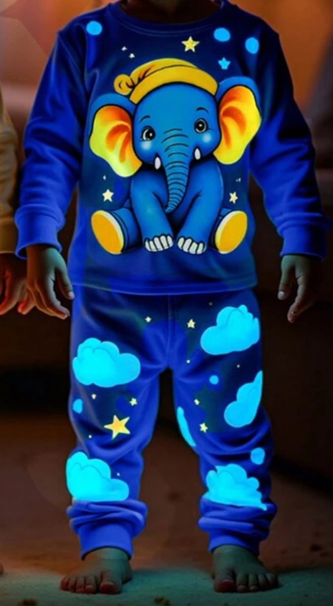 2pcs “Luminous Elephant & Moon” 🌙 🐘 Long Sleeve Top And Long Pants Pajamas Set