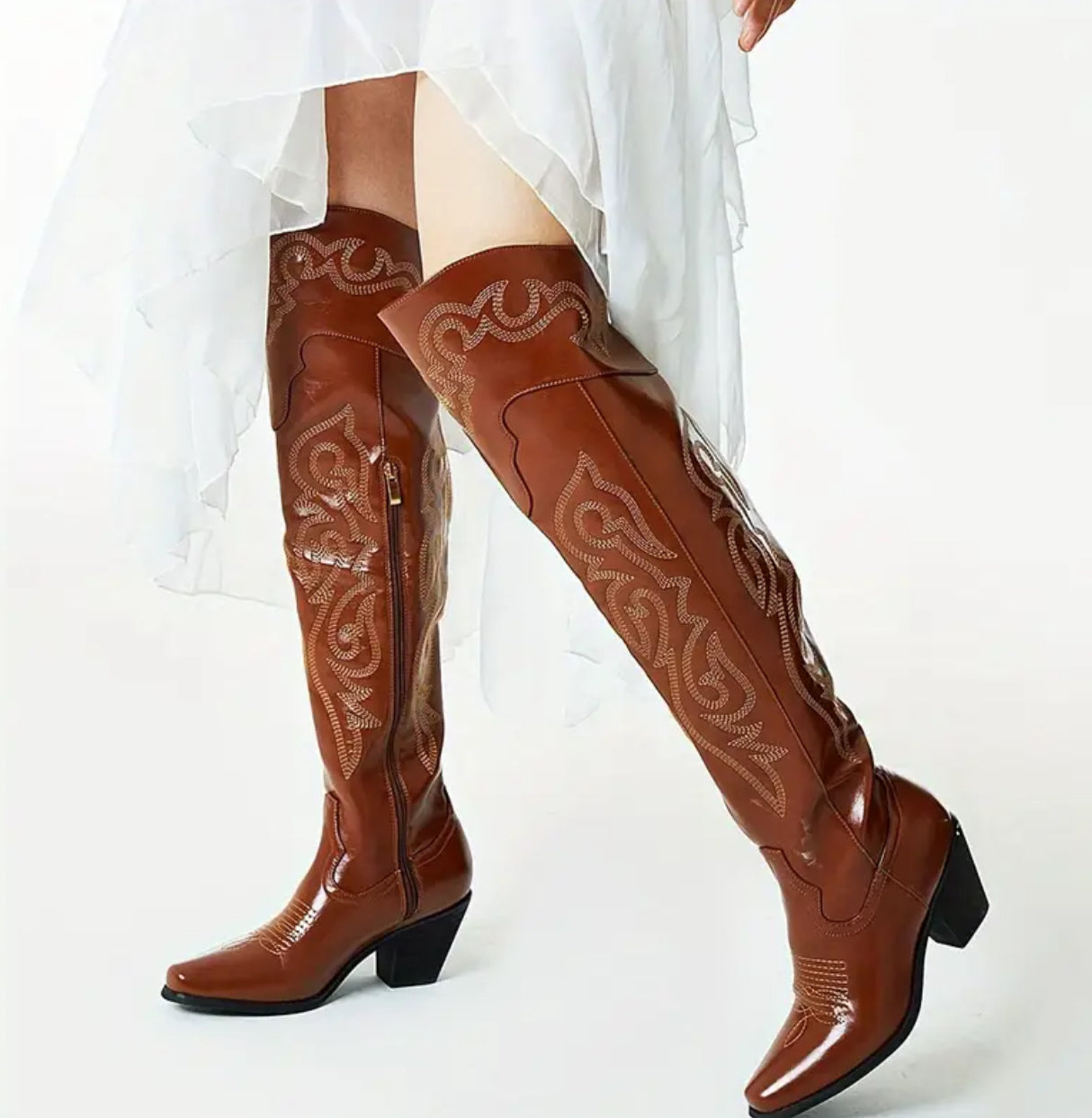 Women Cowboy Western, Vintage Retro High Heeled Long Boots