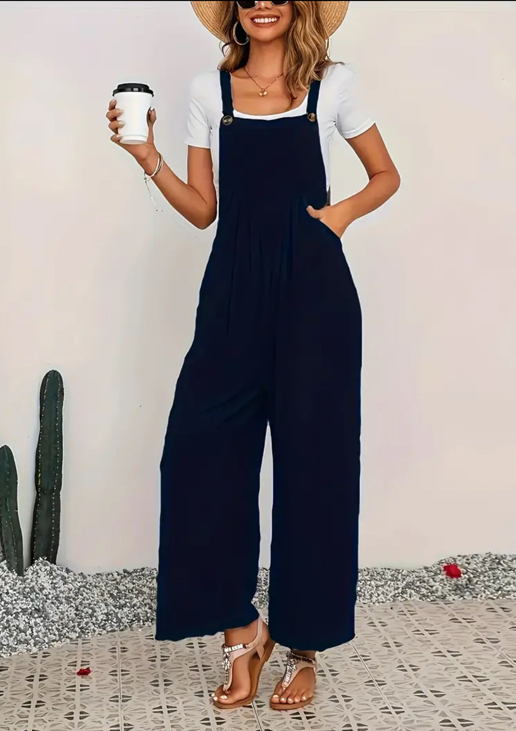 “Relax” Women's Casual Overall, Loose Fit, Button Back Strap Jumpsuit + Pockets