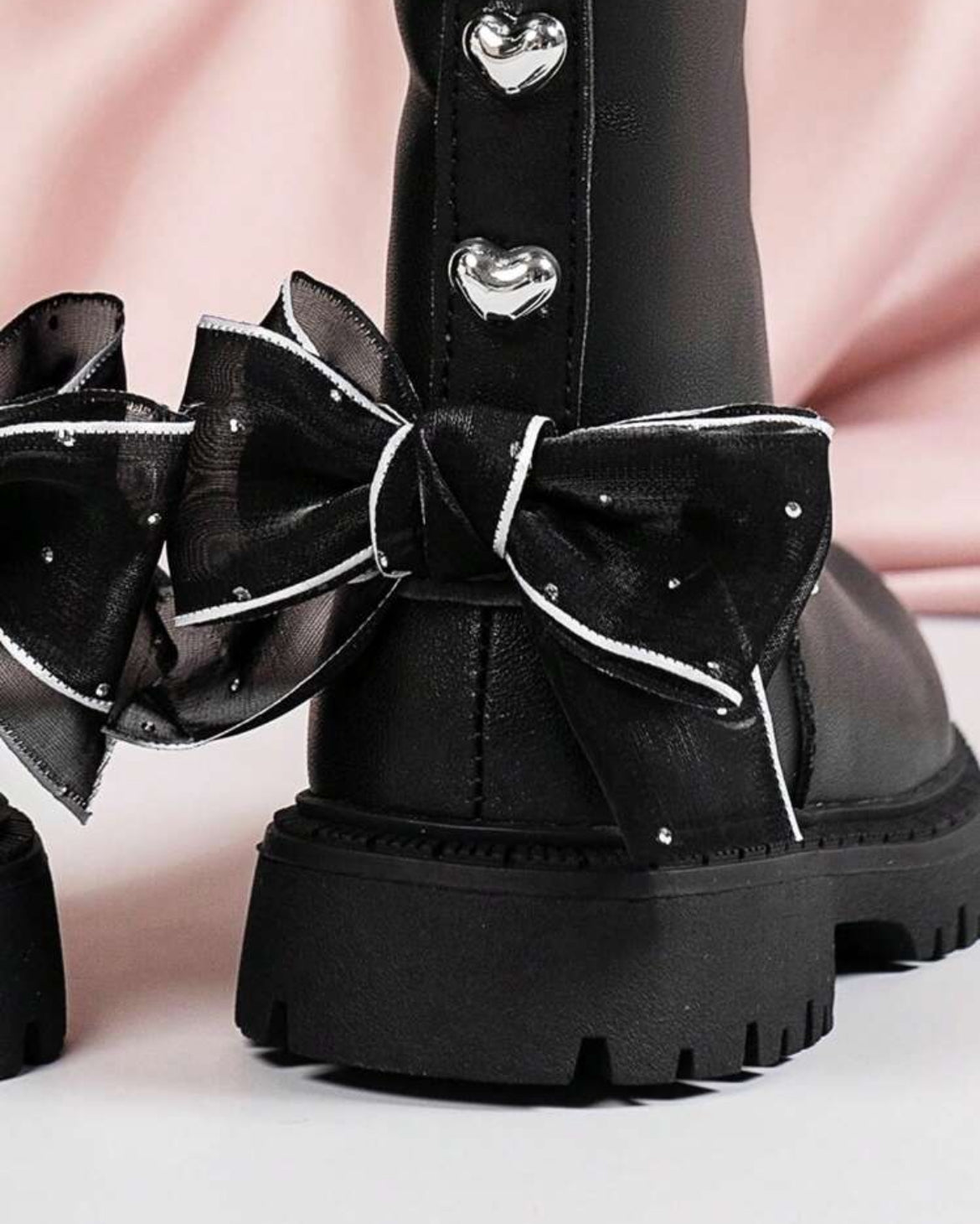 “Hearts & Rhinestones” Bow Princess High Top Boots, Soft, Lightweight, Thick Sole, Non-Slip