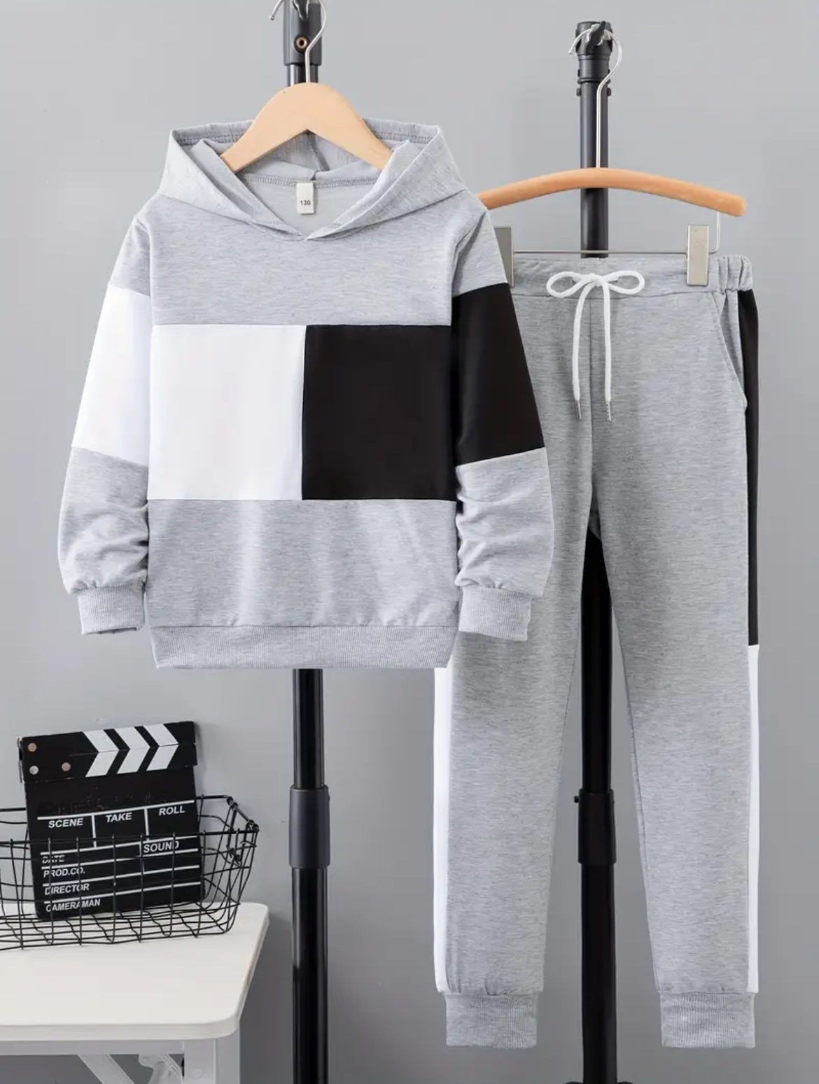 Boy's Trendy 2pcs, Color Block Hoodie & Drawstring Sweatpants Set