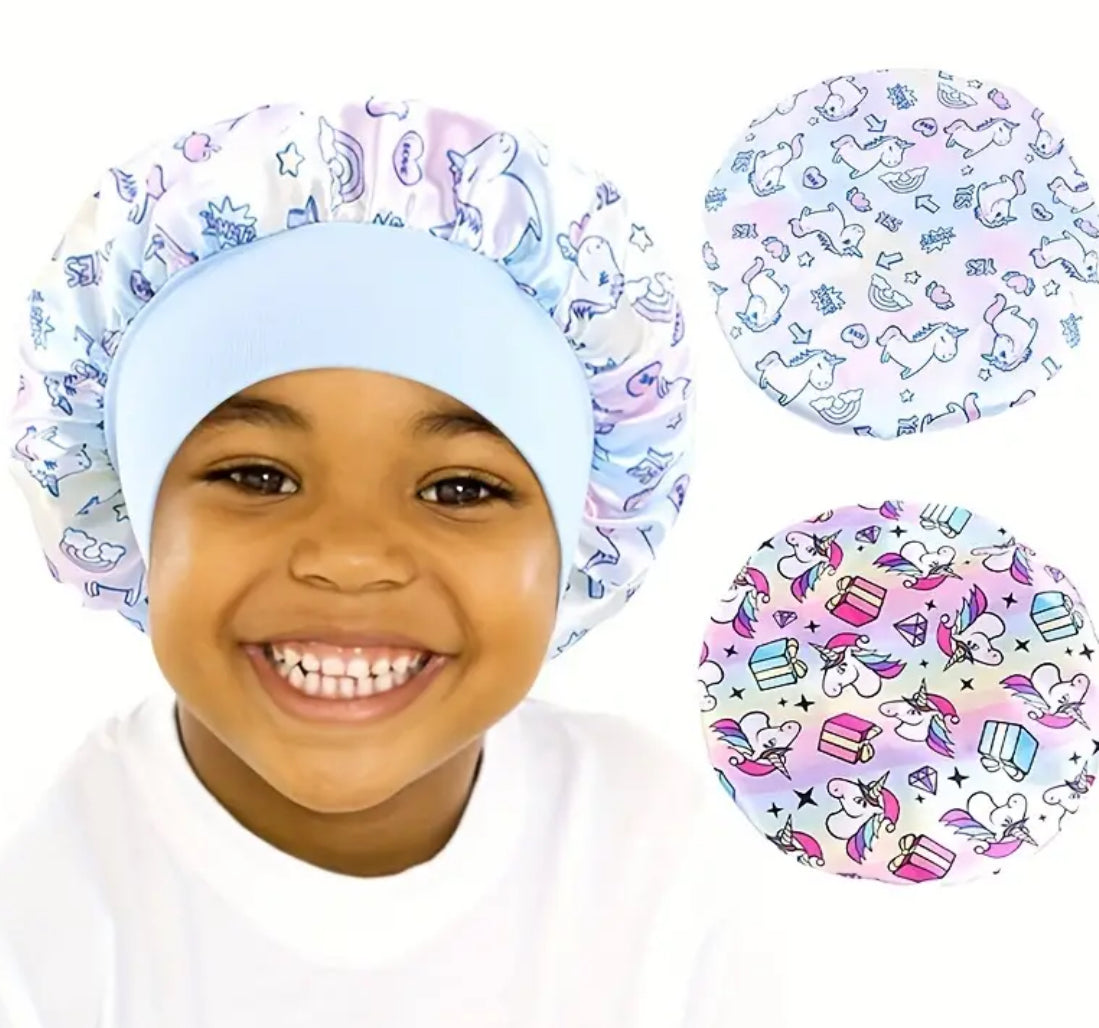 2pcs Unicorn Cartoon, Children's Silk Sleep Cap