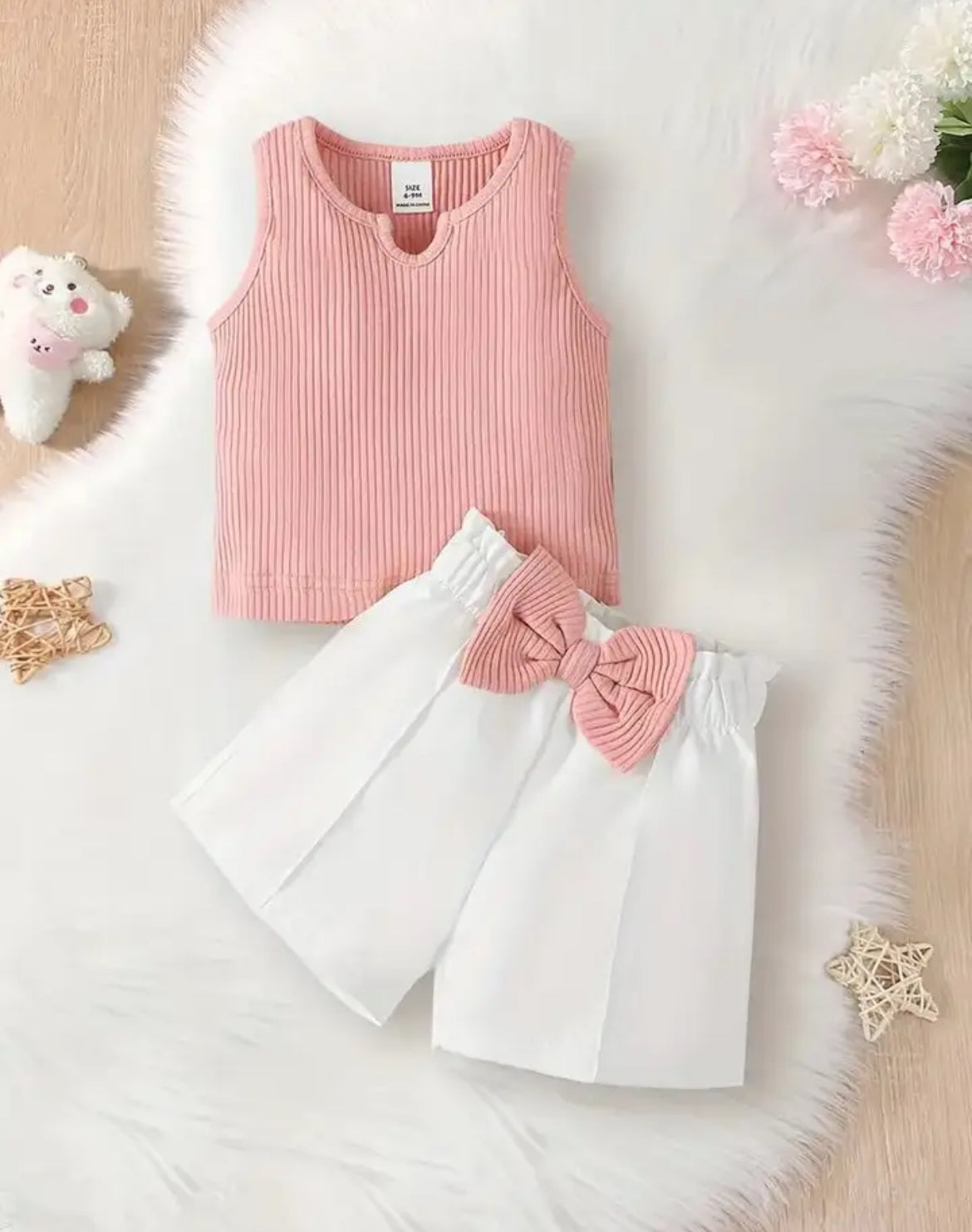 “Peaches” Blouse and White Bow Shorts Set