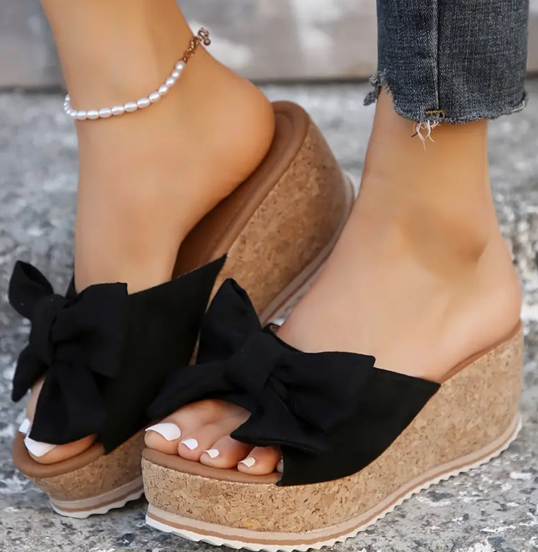 Sandalias de cuña con lazo para mujer, plataforma sin cordones y punta abierta a la moda