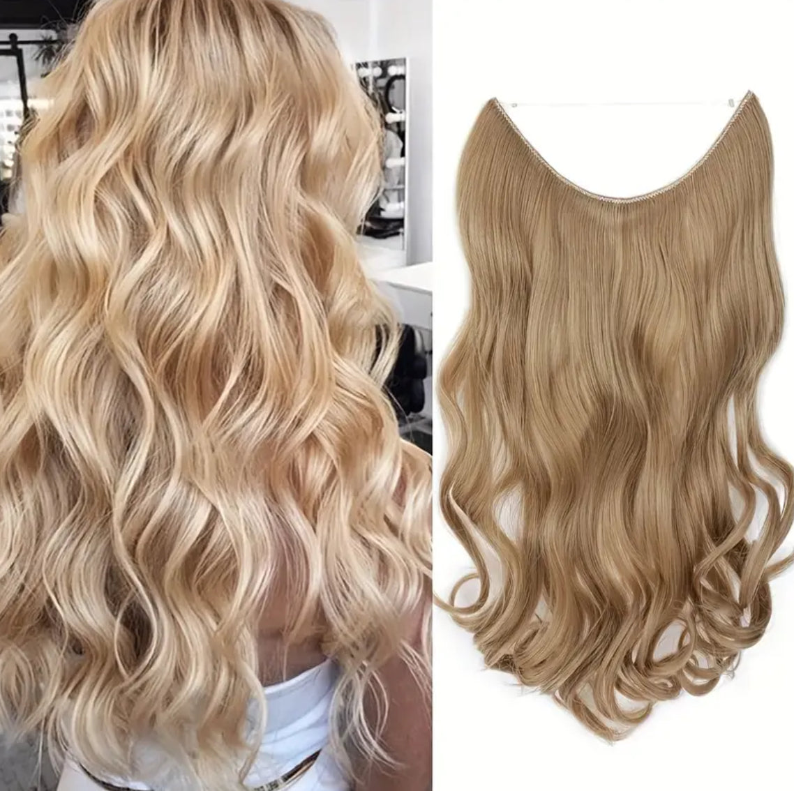 Invisible Hair Extensions, Secret Hidden Wire, Long Wavy Hair Pieces