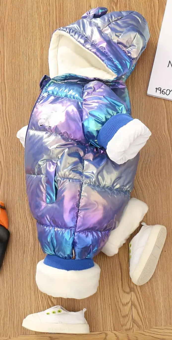 “Baby Bear” 🐻 Holographic Snowsuit, Puffer Coat with Hood and