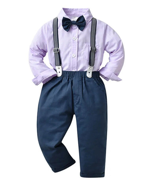 Boys “Gentle Lavender” Long Sleeve, Suspenders Pants + Bow Tie