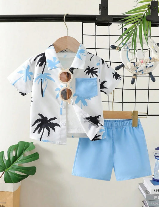 Baby Boys' Casual Coconut Tree Print Short Sleeve Shirt And Shorts Set