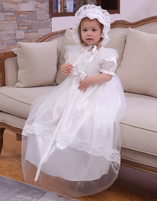 Baby Dedication, Pure White Baby Dress With Bonnet