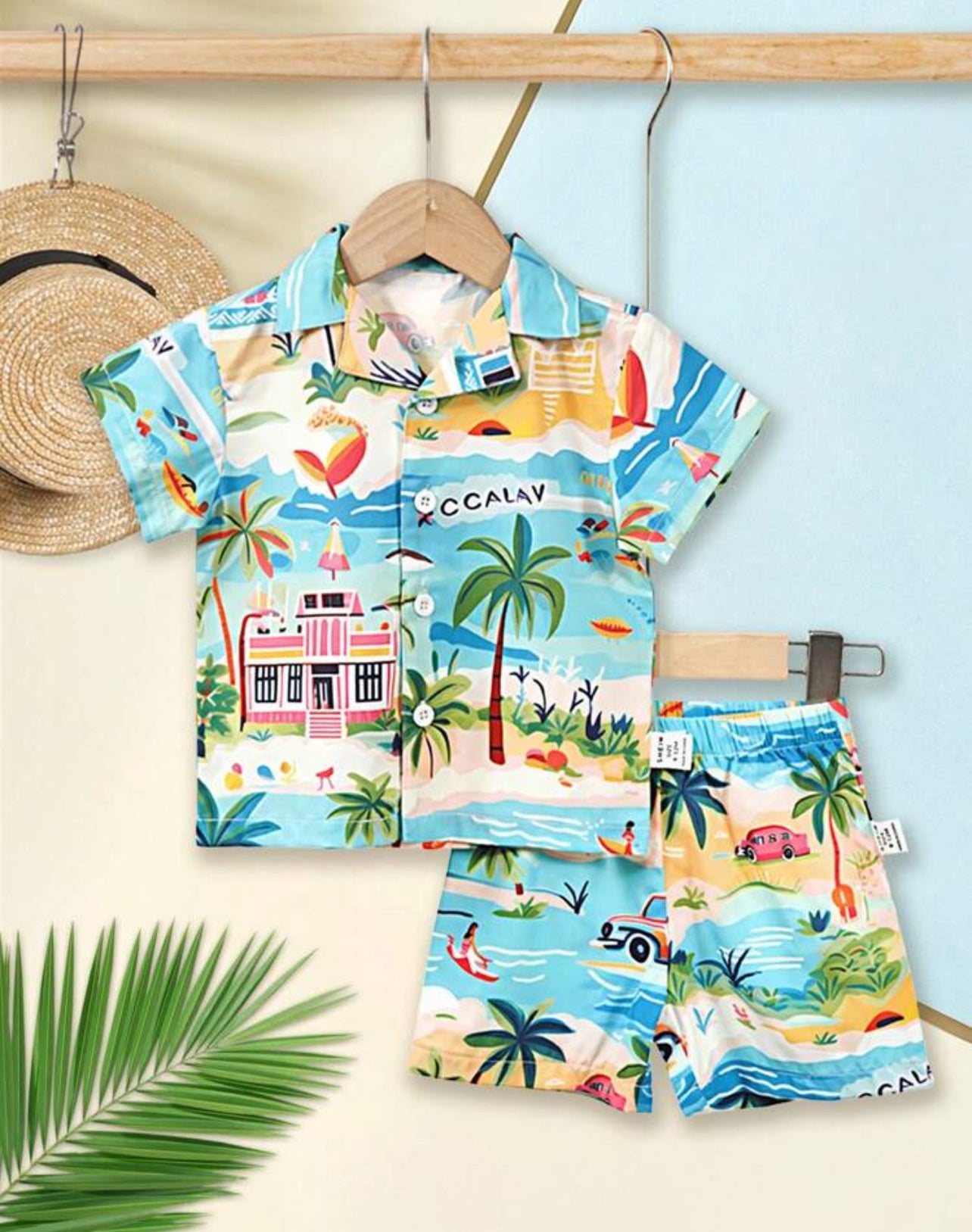 Baby Boy's Hawaiian Flower Printed Shirt & Shorts Set