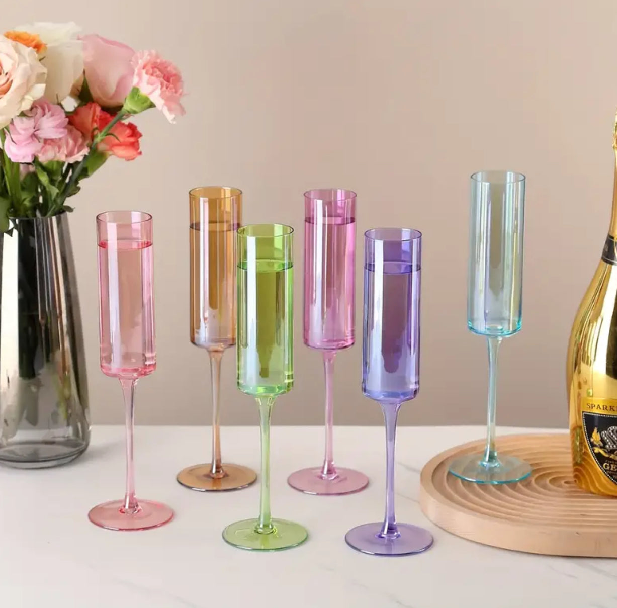 “Square Pastel’s” Glass Champagne Flutes