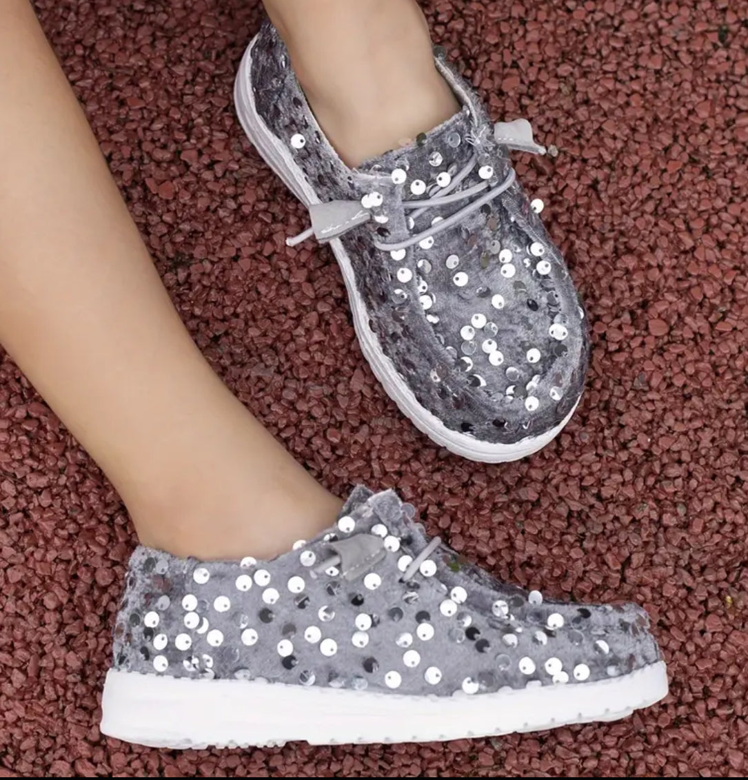 “Sparkly” Sequin Low Top Sneakers For Girls