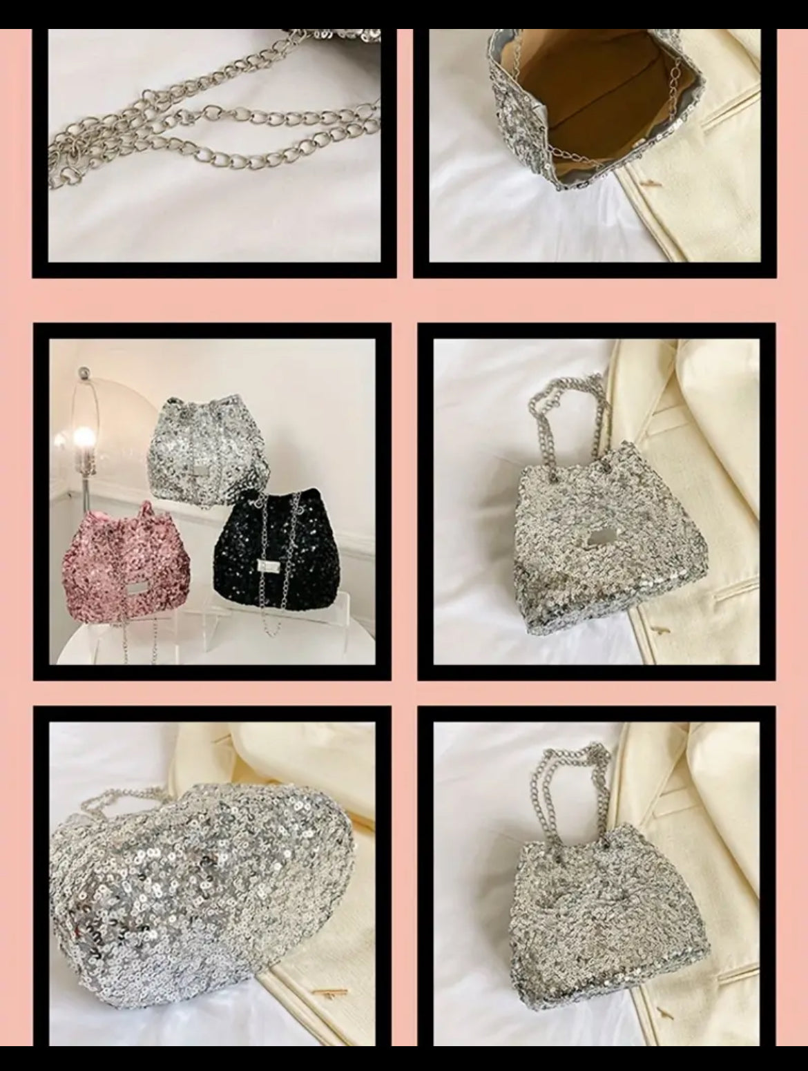 Bolso bandolera tipo cubo con lentejuelas brillantes, colección Posh 💋