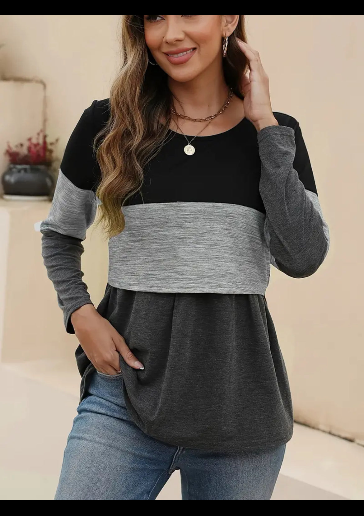 Women's Maternity Contrast Color T-shirt Long Sleeve Breast Feeding Tees, Baby 🌟🌙 Bumps Collection