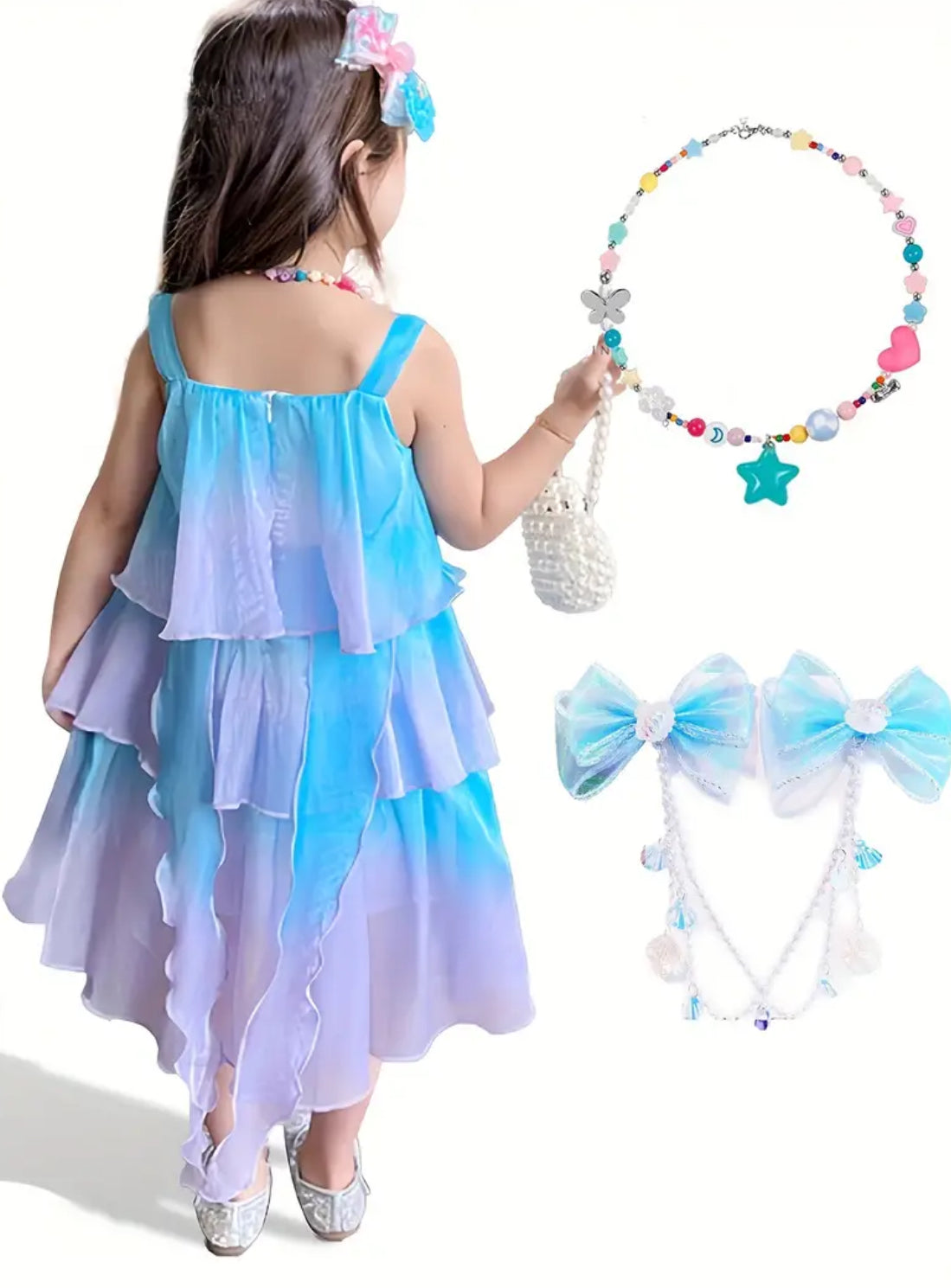 Mermaid Dress+ Headwear+ Necklace Girl Fashion Dress