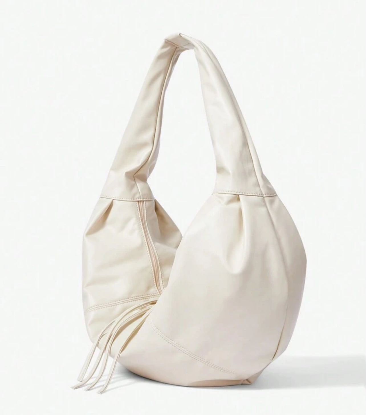 “Eva” Tote Bag, Beige Faux Leather Chic Shoulder Tote Bag