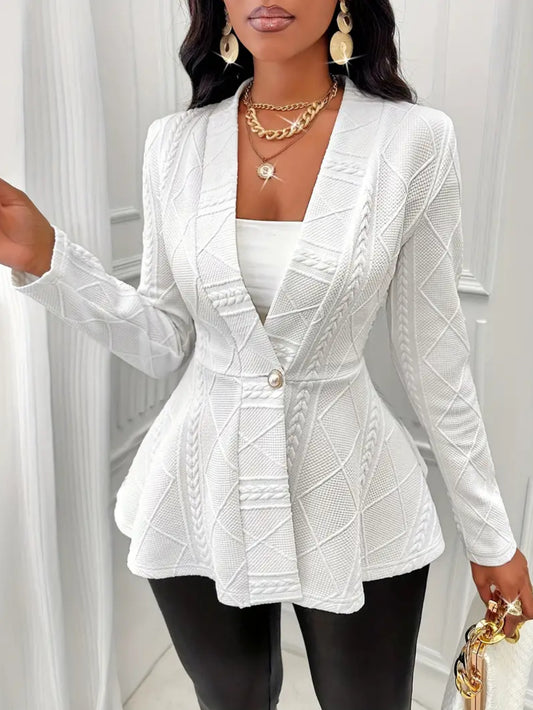 Single Button Jacket, Elegant Cinched Waist Ruffle Hem Blazer