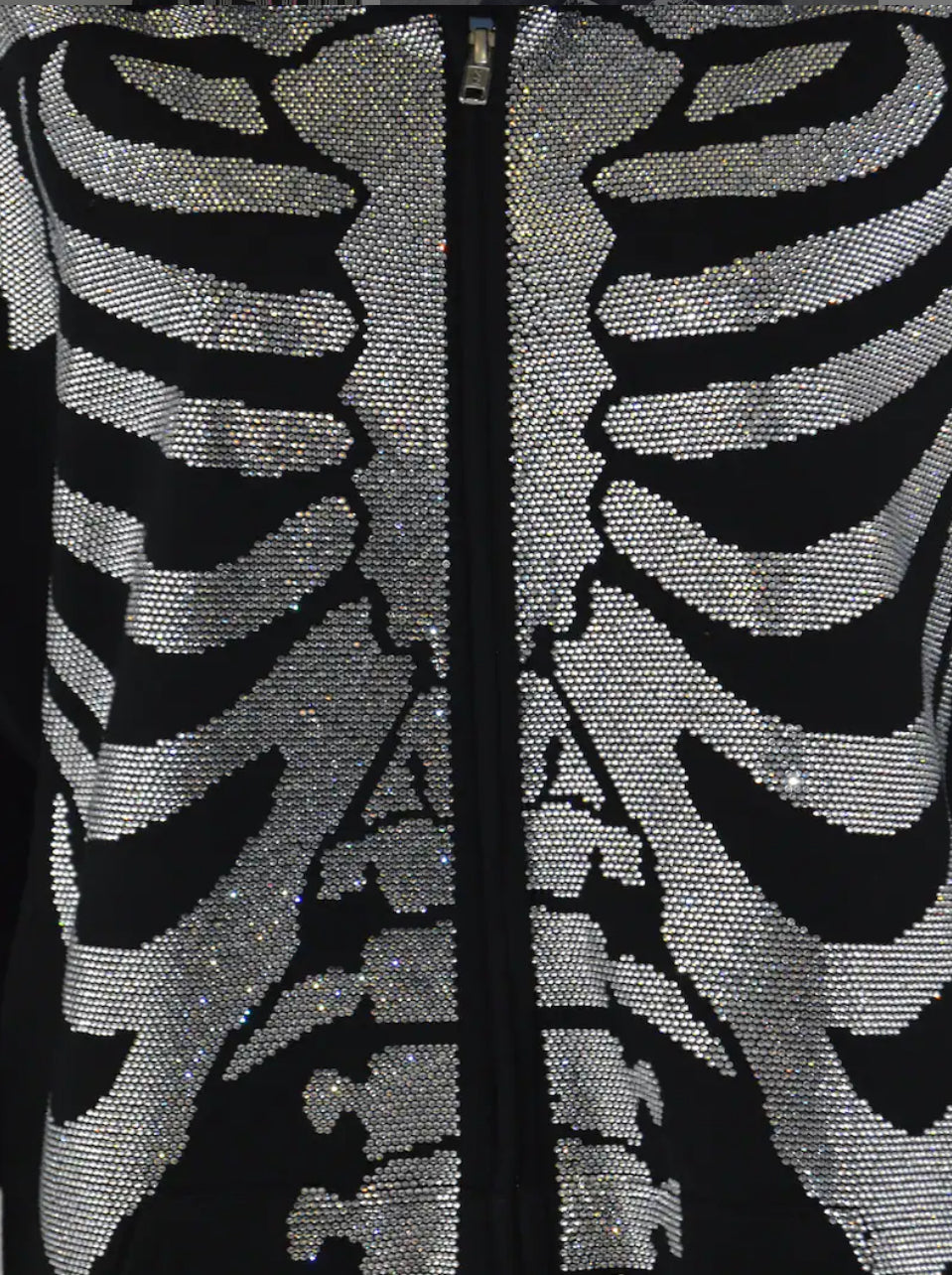 “Rhinestones & Skeleton’s”  Full Zip Up Hoodie, Long Sleeve Sweatshirt