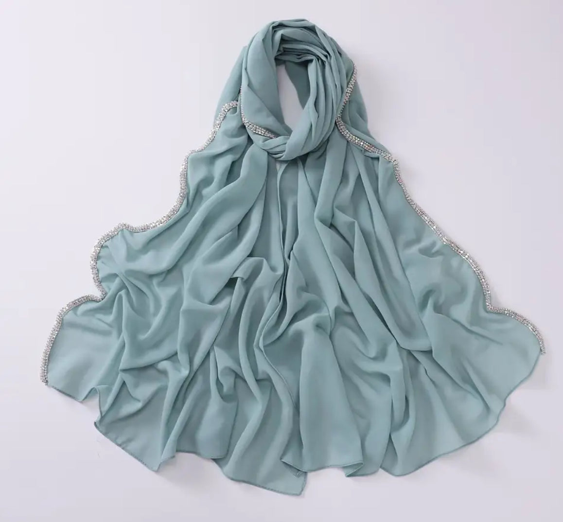 Crystal Edge Chiffon Head Scarf Wrap for Women