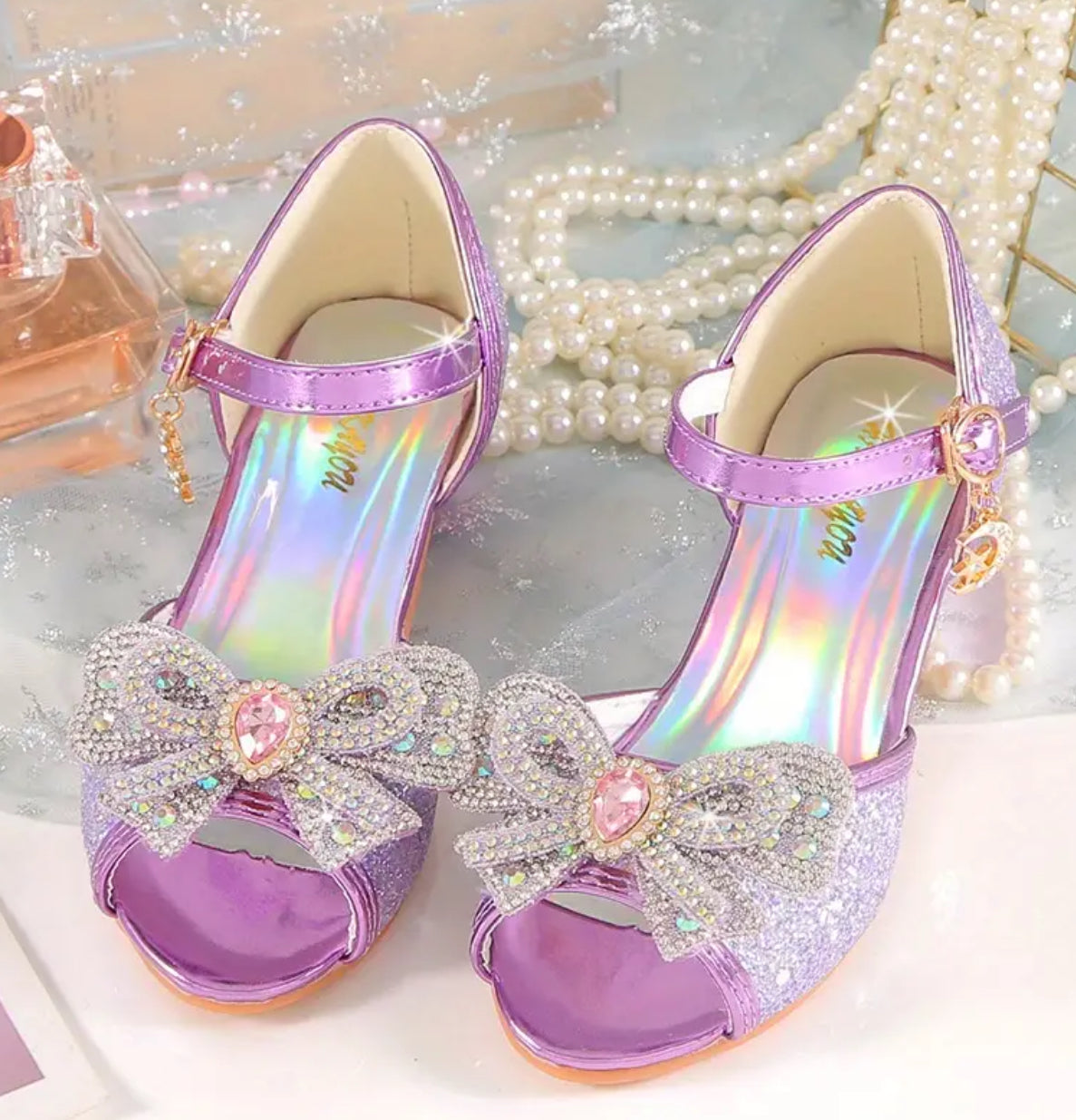 Zapatos de tacón alto con lentejuelas y diamantes de imitación para niñas 