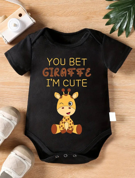 “You Bet Giraffe I’m Cute” Short Sleeve Round Neck Onesie