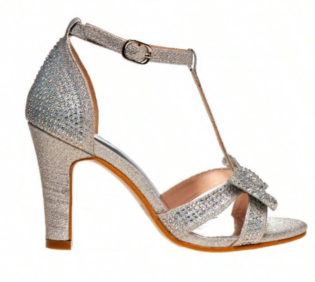 “Silver Brites” Heel Dress Sandals, Youth