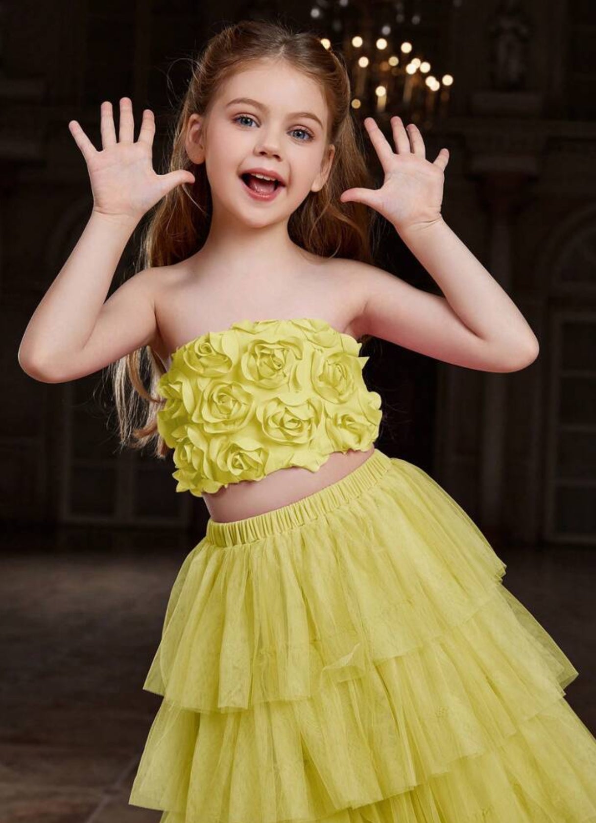 Tween Girl Sequined Strapless Top And Layered Tulle Skirt Party Set