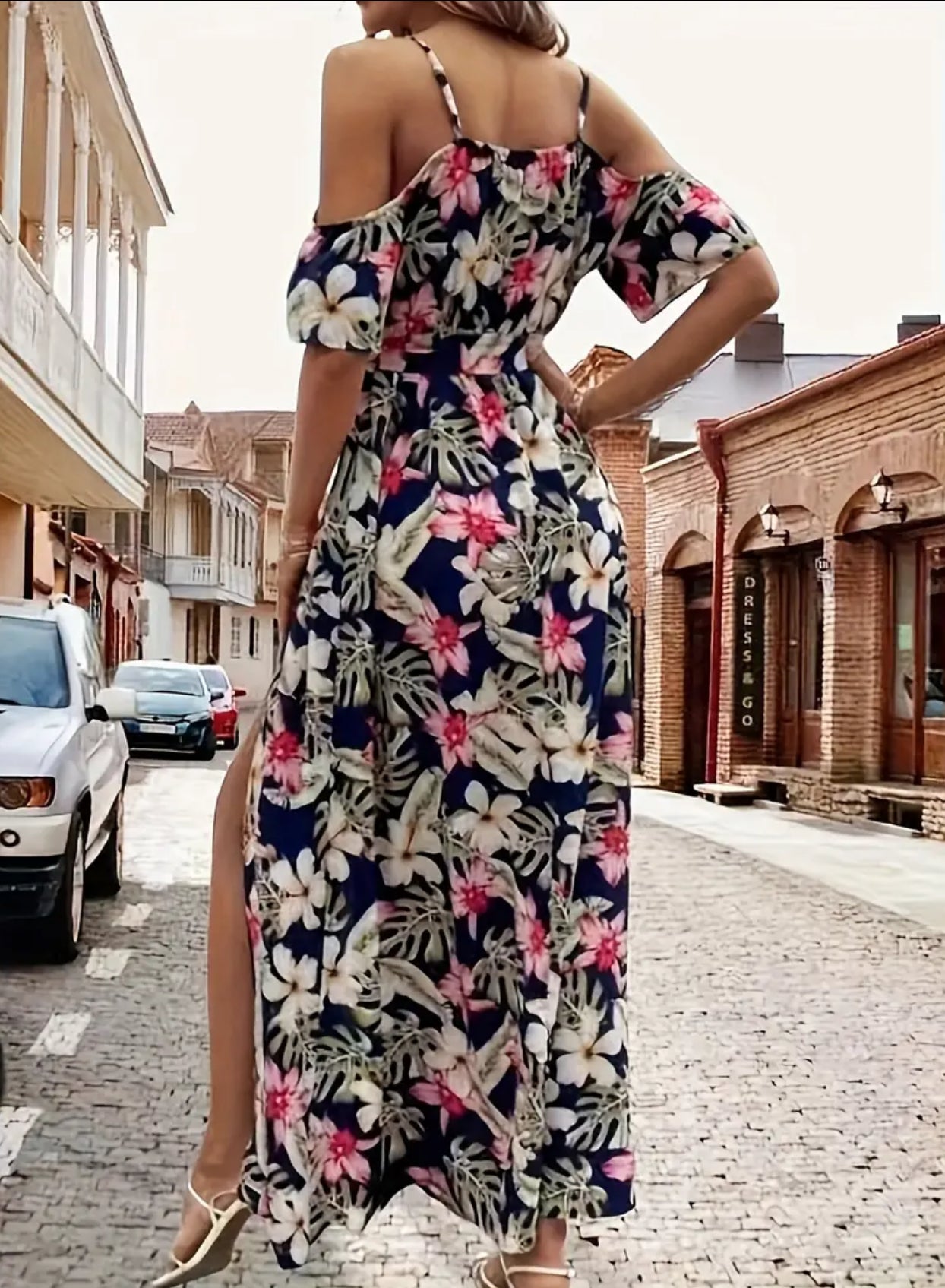 “Floral Italiano” Split Thigh A-line Dress