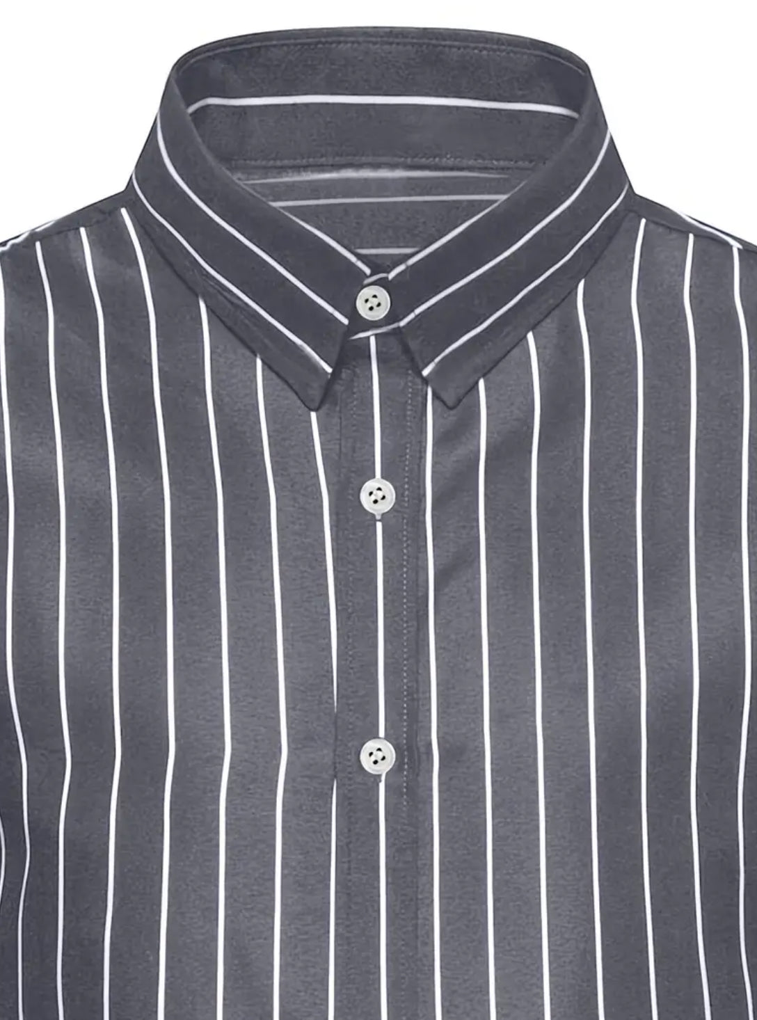 Classic Long Sleeve, Lapel Collar, Button-Up, Striped Cotton Men’s