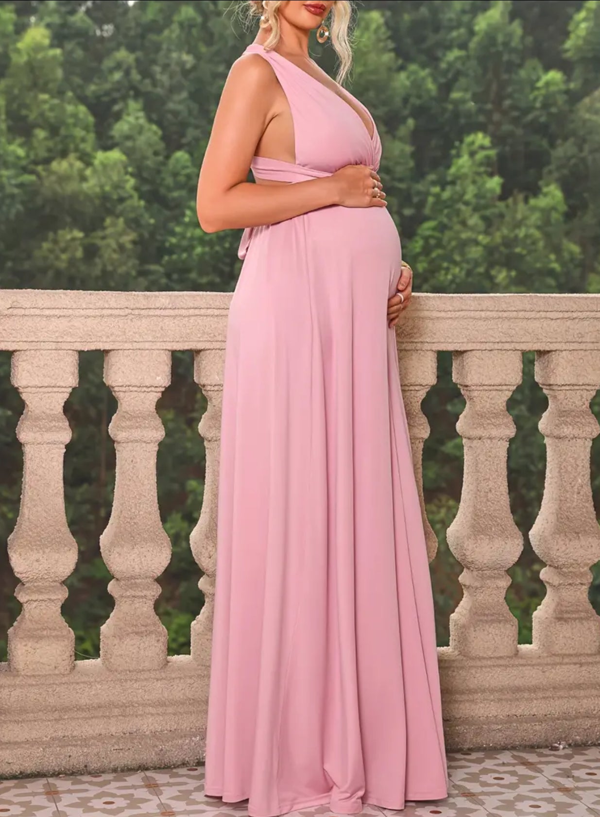 Women's Maternity Backless Split Dress with Waist Belt - Sexy and Stylish Maternity Wear