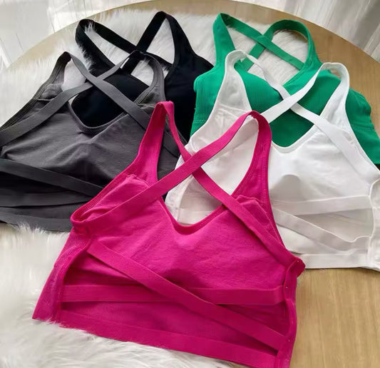 Fashion Hollowed Back- Cross Strap Yoga Sports Bra