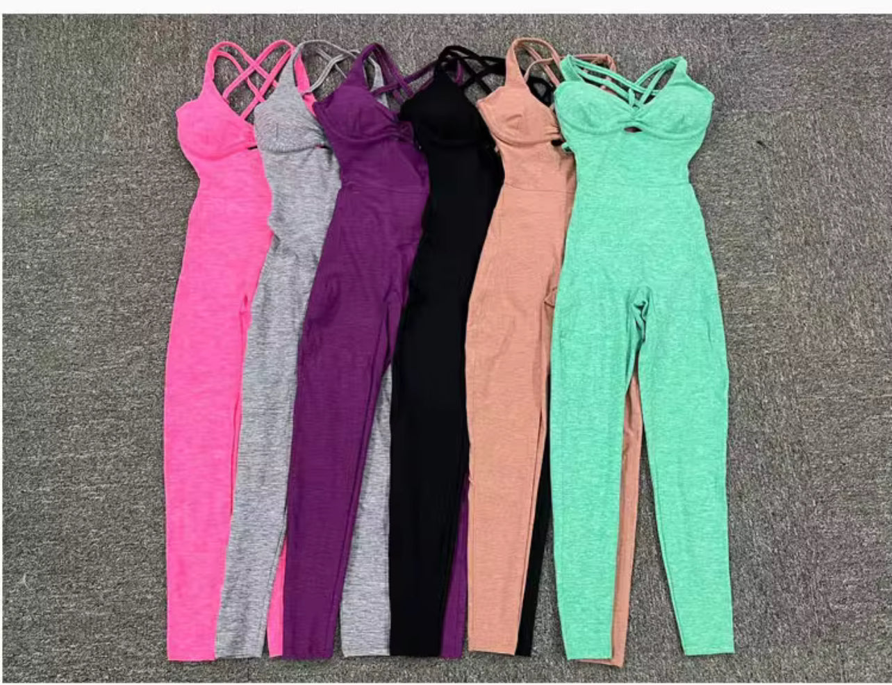 One Piece Fitness, Sexy Cross Backless, Scrunch Sport Jumpsuits