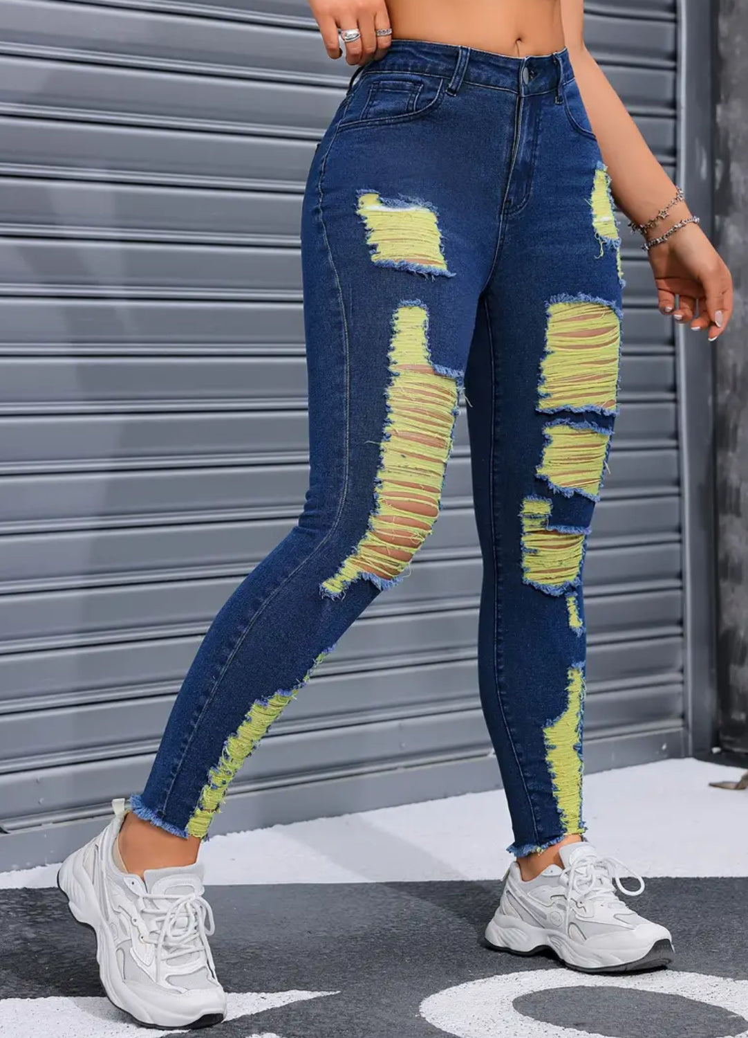 Neon Yellow, Distressed Wash, Mid-rise Waist, Ripped Skinny Fit Jeans –  Modish Kids Boutique 👑