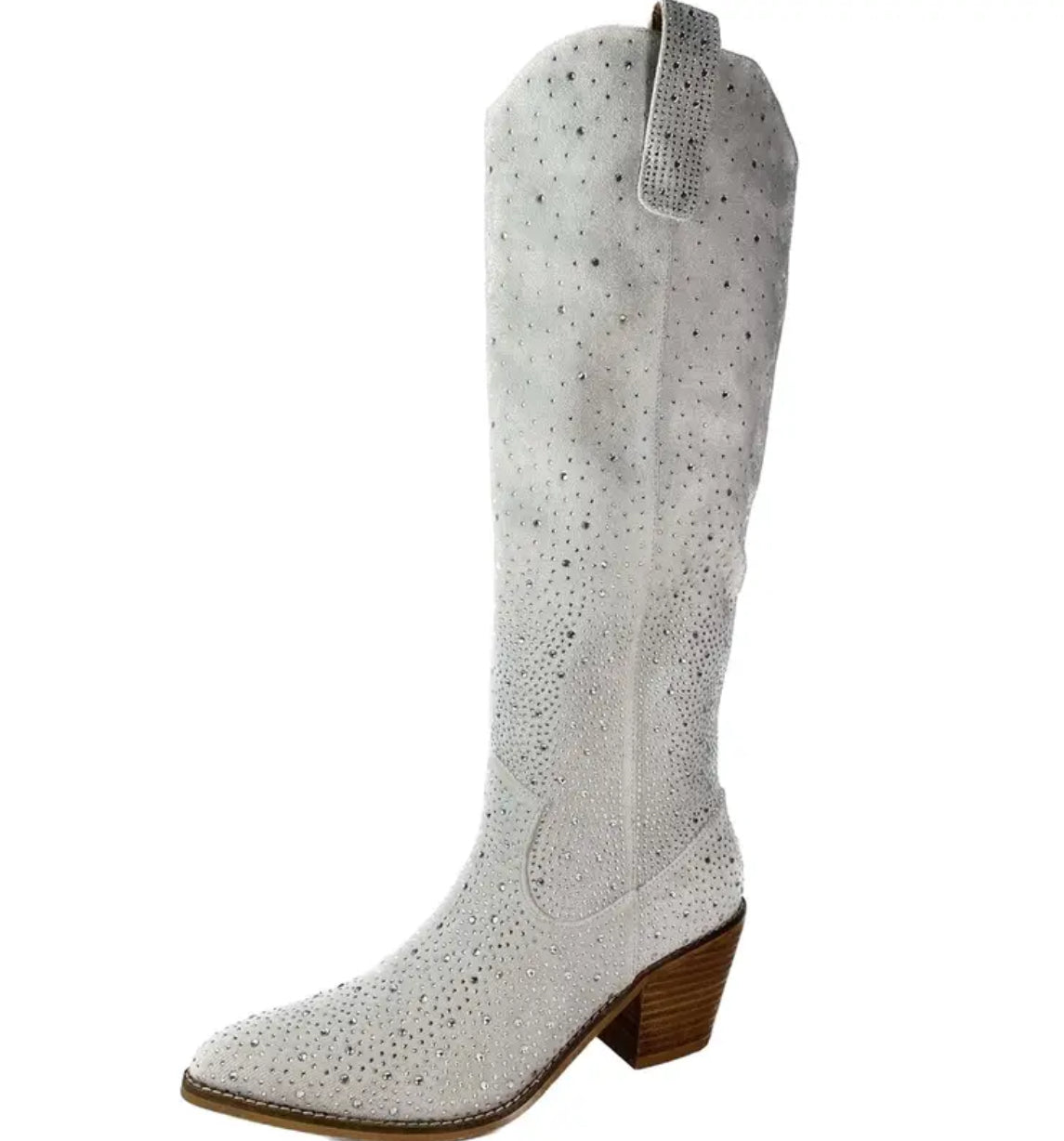 Botines hasta la rodilla estilo vaquero occidental para mujer de ARiderGirl Shine, con puntera de almendra adornada con diamantes de imitación y cremallera lateral, botas de tacón apilado de cuero