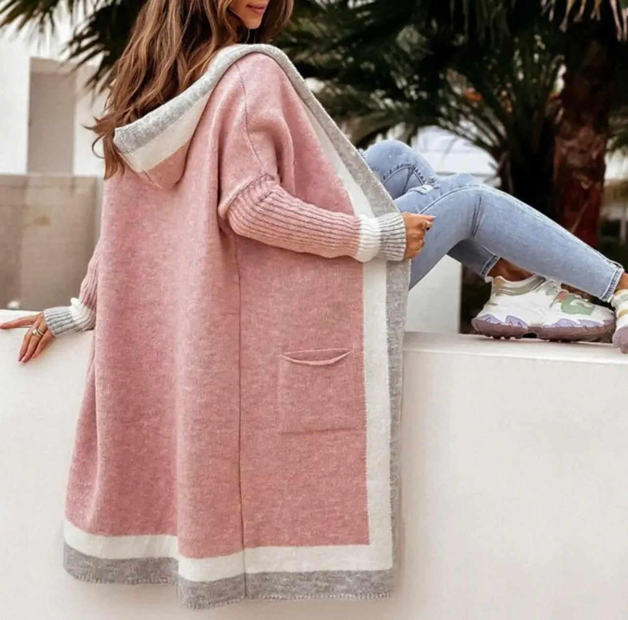 Mid-length Knitted Hooded Cardigan Coat