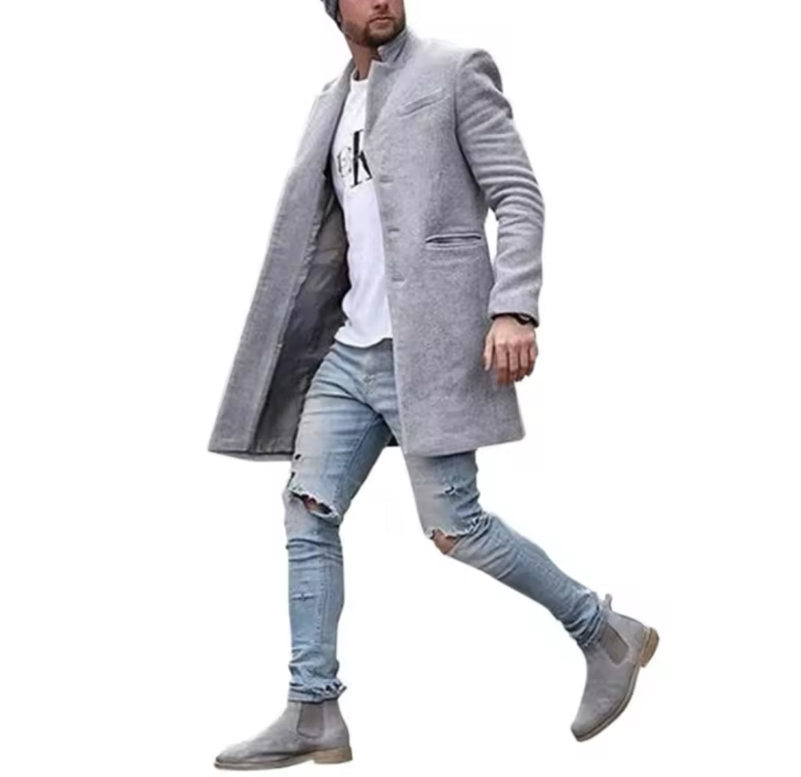 Men's Woolen Thickened Long Fashion Trench Coat