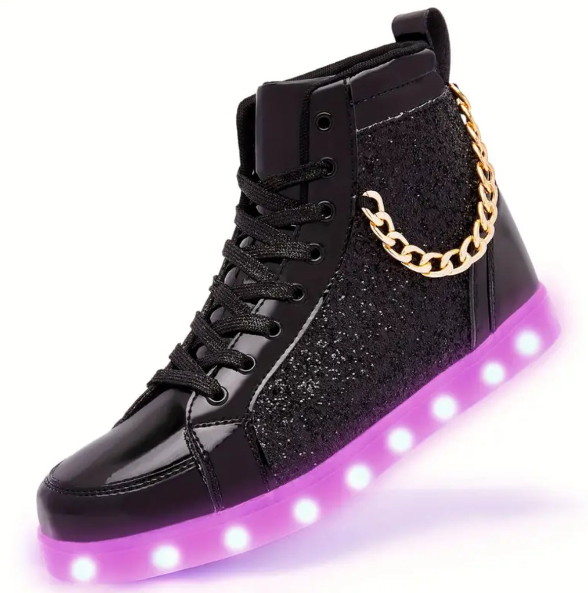 Vibrant LED Glitter Chain High Top Shoes, Flashing Luminous, Women and Mens