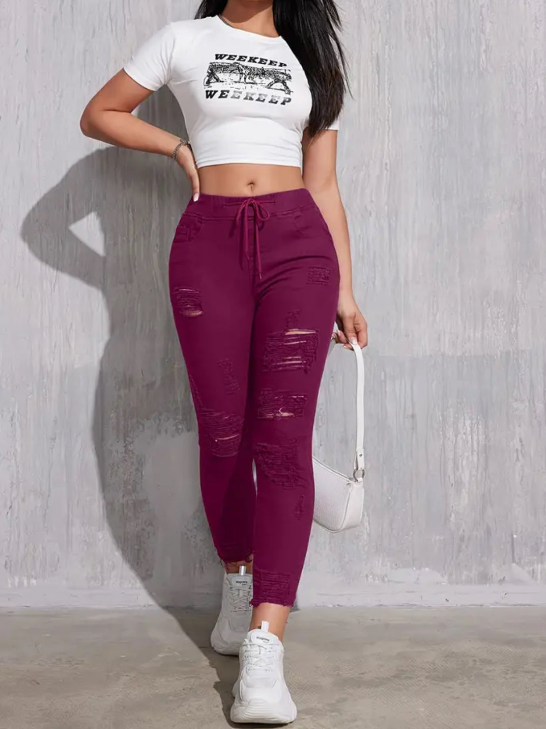 “Fallish” Stretchy Skinny, High-Waisted Jeans With Drawstring Waist